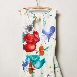 Anthropologie Floral Sleeveless cut out peplum top